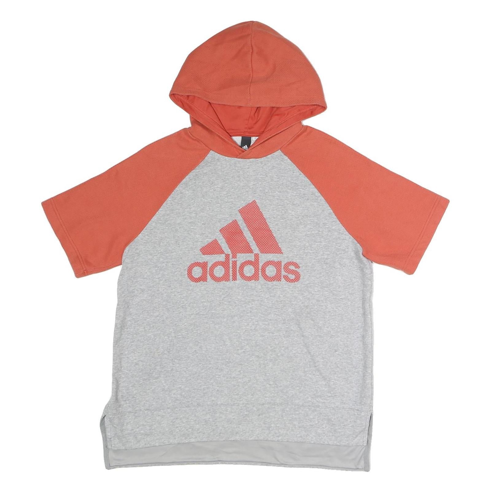 ADIDAS Mens Grey & Orange Short Sleeve Hoodie L Casual Cotton Lightweight Refurbished - N/A refurbished available on Cerqular