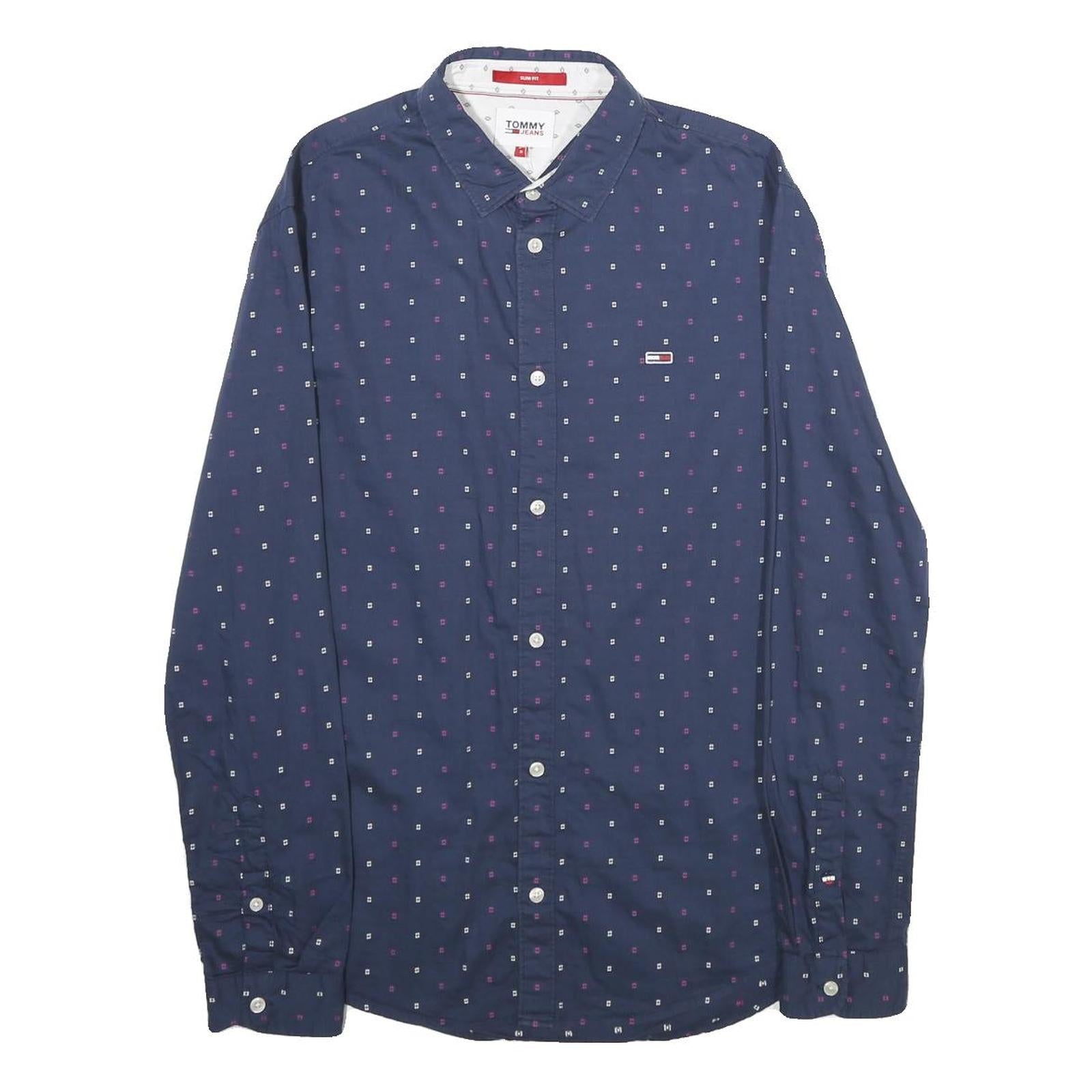 TOMMY JEANS Mens Blue & Pink Slim Fit Shirt S Cotton Button Long Sleeve Refurbished - N/A refurbished available on Cerqular