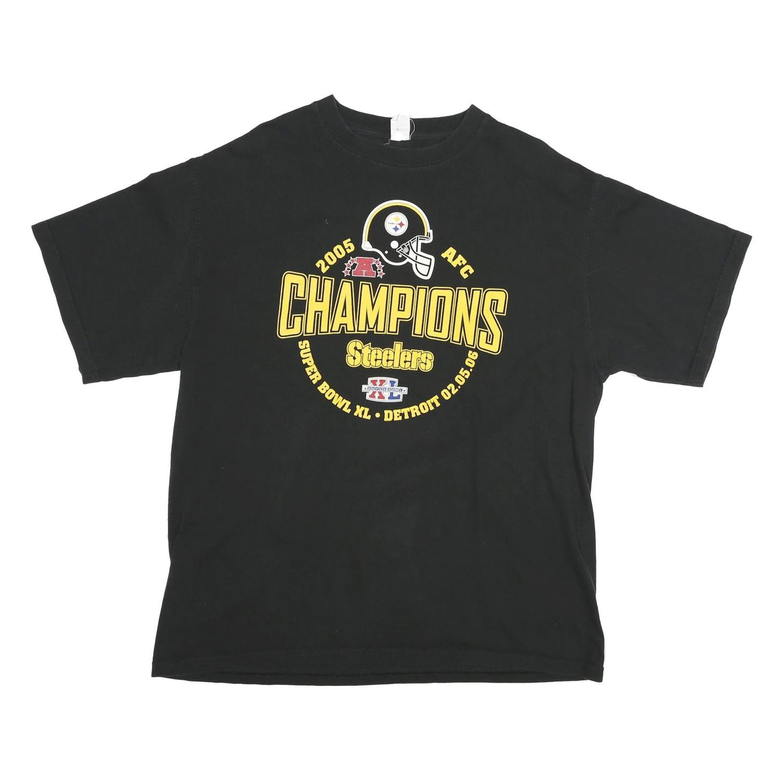 Mens Black Steelers Champions Graphic T-Shirt XL Short Sleeve Crew Neck Super Refurbished - N/A refurbished available on Cerqular
