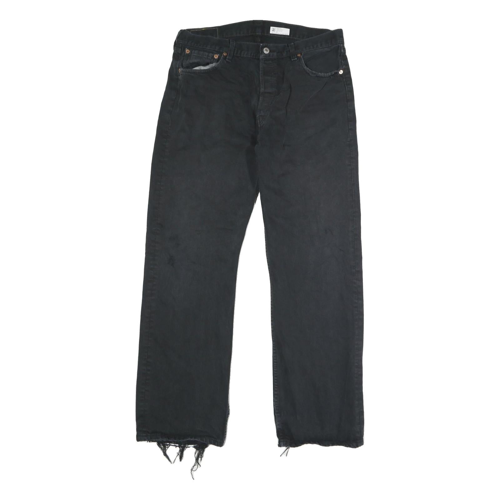 LEVI'S 501 Mens Jeans Black Regular Straight Denim W35 L31 Distressed Hem Refurbished - N/A refurbished available on Cerqular