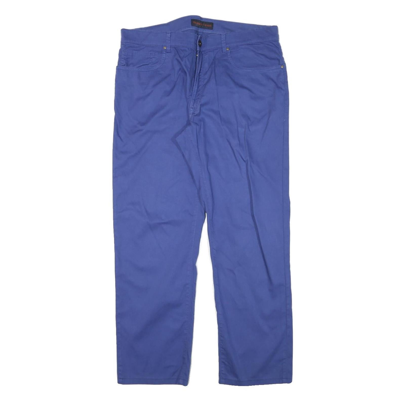 TRUSSARDI Mens Cotton Blend Blue Regular Straight Trousers W35 L29 Stylish Refurbished - N/A refurbished available on Cerqular