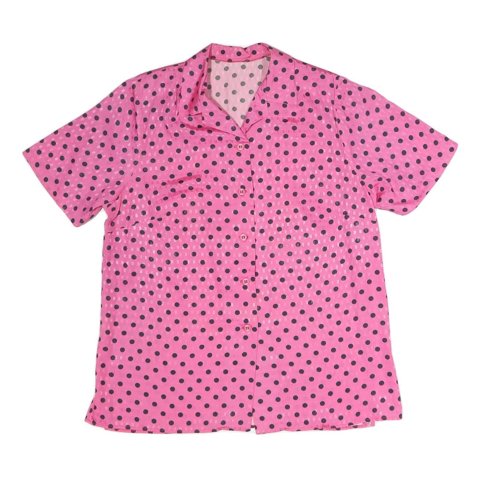 Womens Pink & Black Polka Dot Button Shirt Short Sleeve Collared XL Top Refurbished - N/A refurbished available on Cerqular