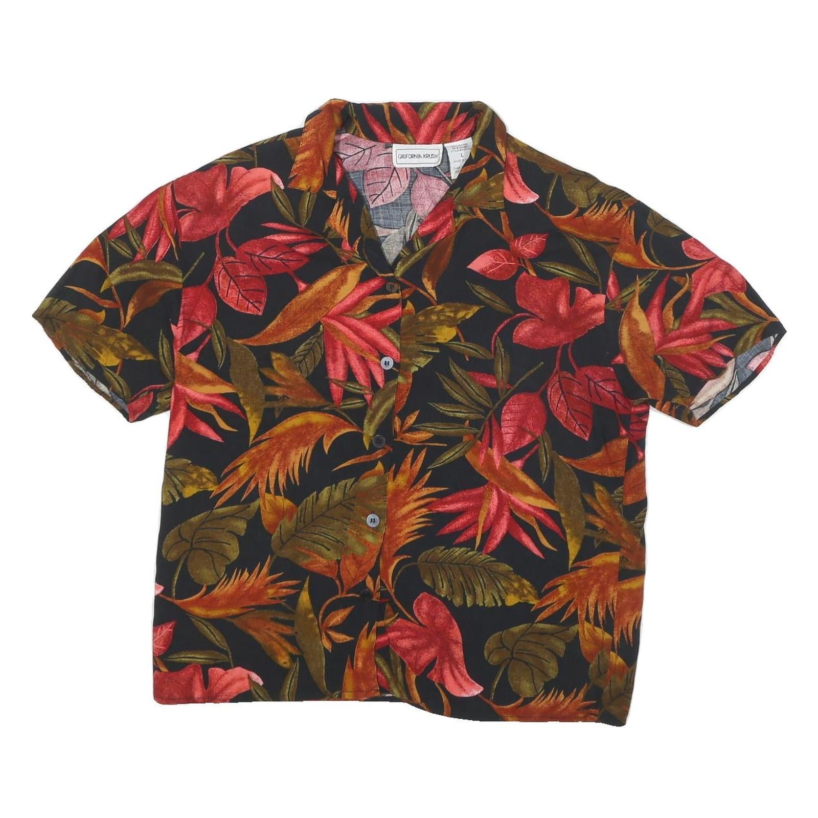 CALIFORNIA KRUSH Mens Black & Red Floral Rayon Shirt L Summer Holiday Relaxed Refurbished - N/A refurbished available on Cerqular