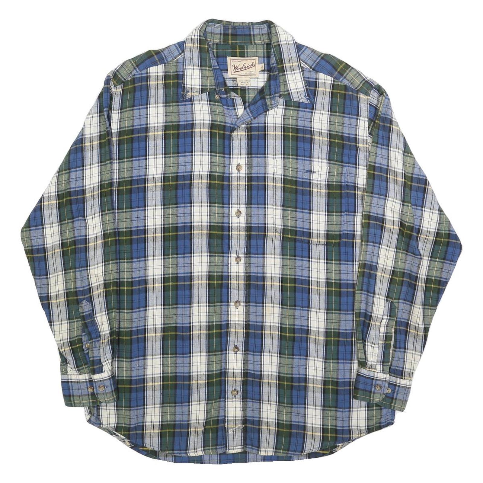 WOOLRICH Mens Blue & Green Check Shirt L Cotton Long Sleeve Casual Classic Refurbished - N/A refurbished available on Cerqular