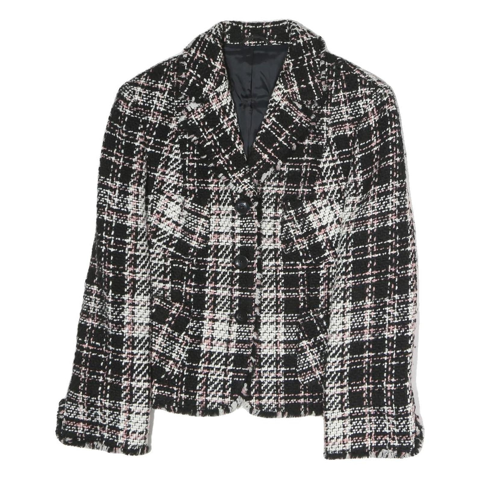 Womens Black & White Tweed Button Jacket L Cotton Blend Classic Patterned Refurbished - N/A refurbished available on Cerqular