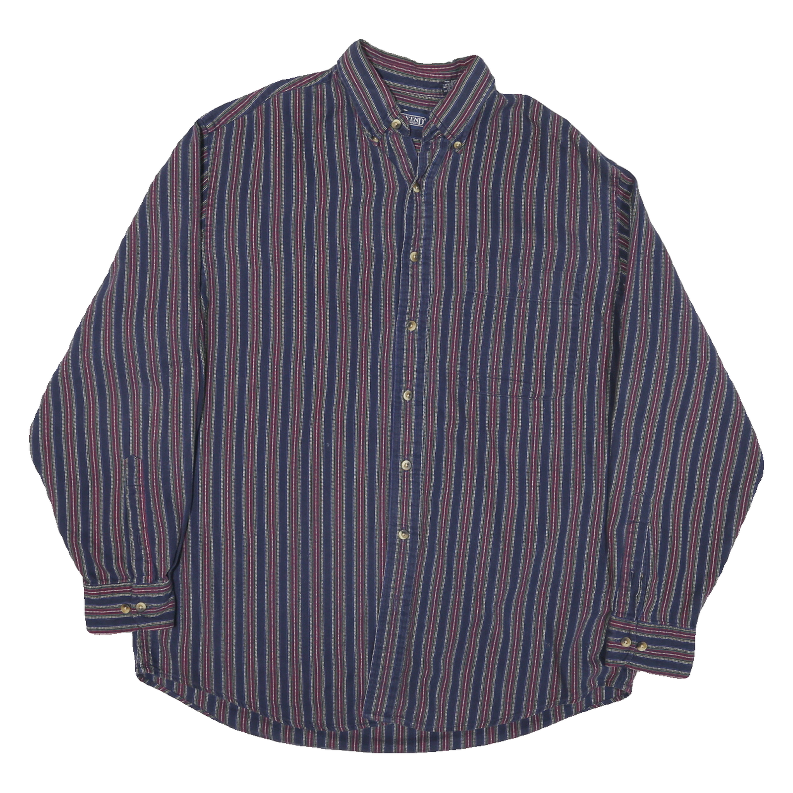 LANDS END Mens Blue & Maroon Striped Shirt L Long Sleeve Cotton Blend Button Refurbished - N/A refurbished available on Cerqular