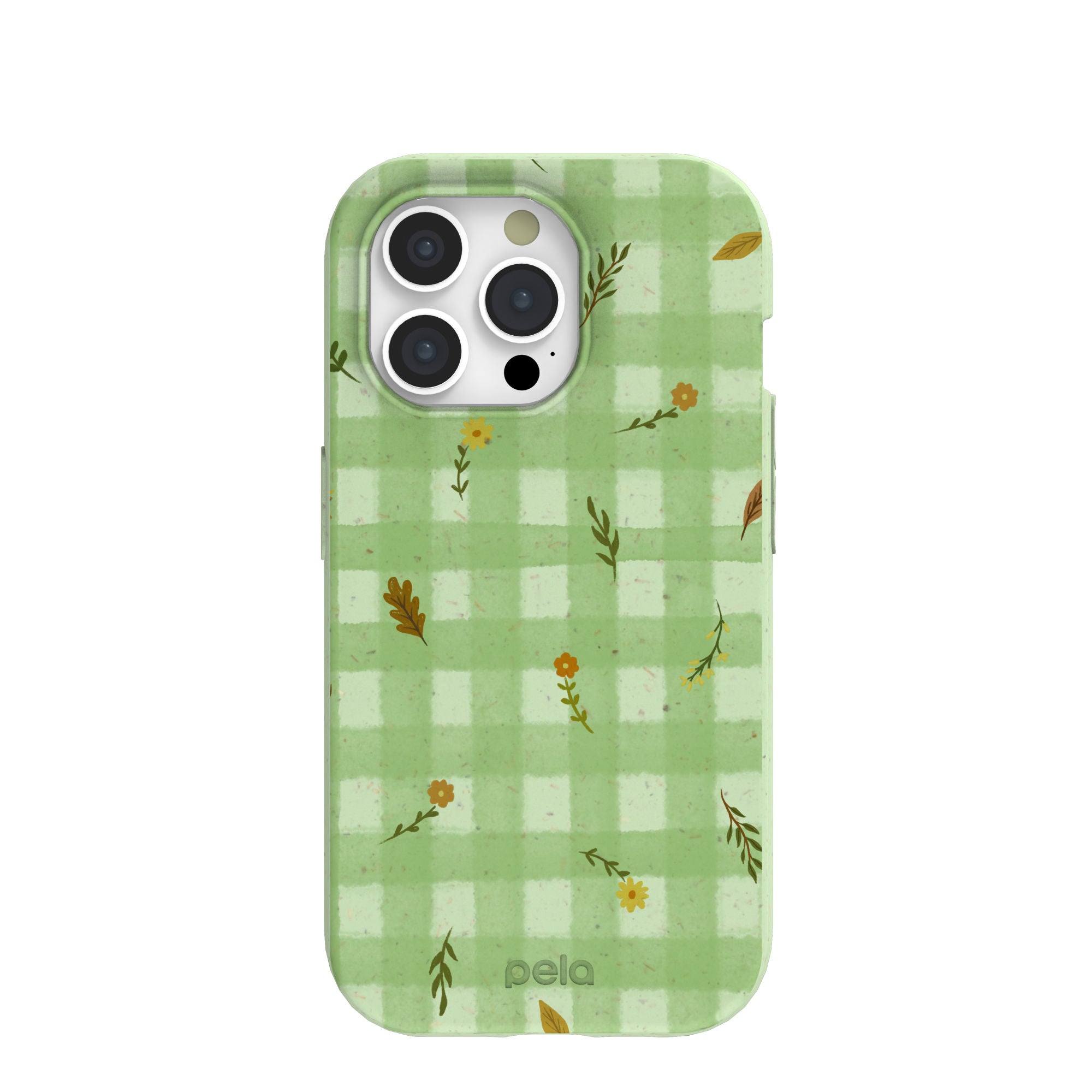 Sage Green Fall Gingham iPhone 15 Pro Case Refurbished - Pela Case refurbished available on Cerqular