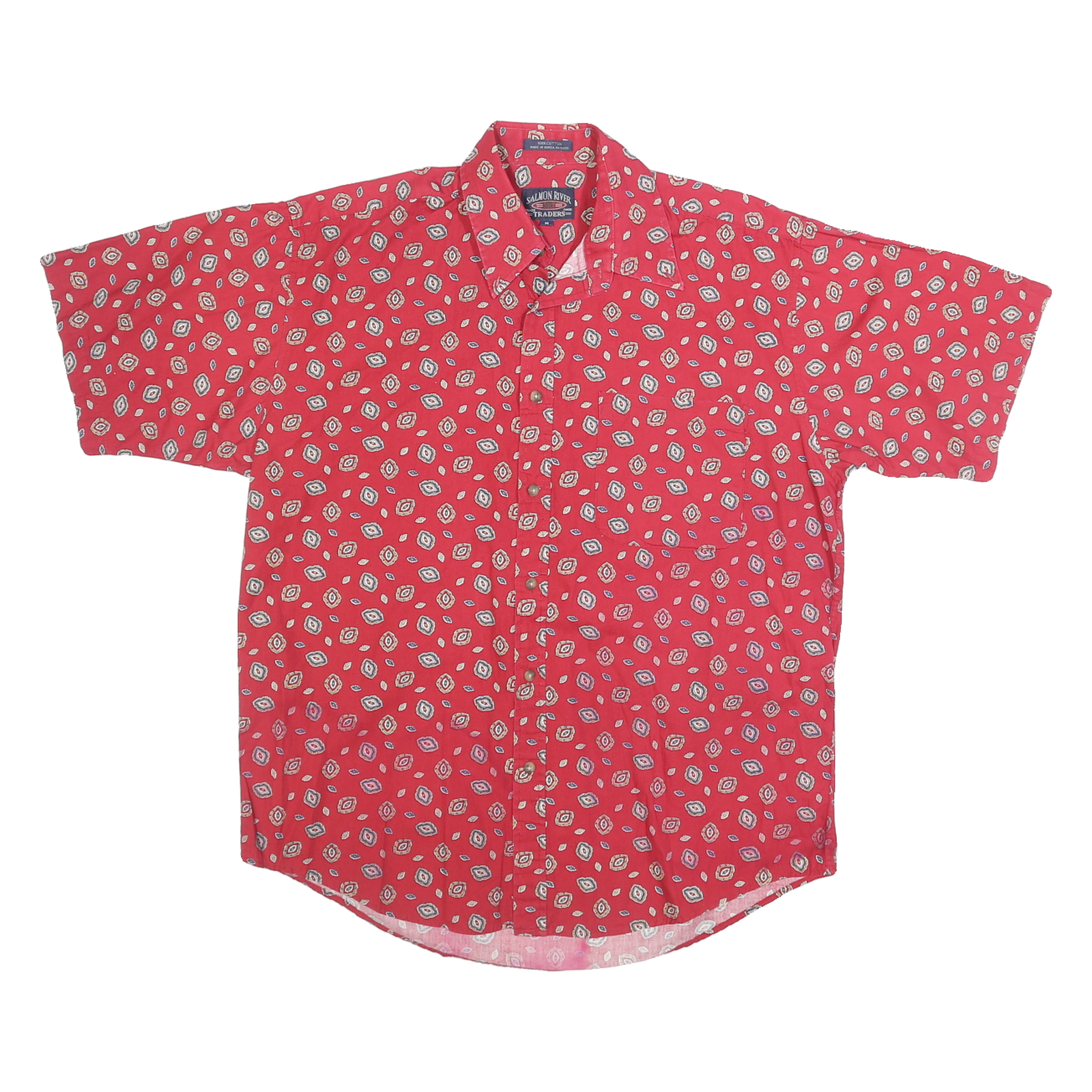 SALMON RIVER TRADERS Mens Red Printed Cotton Casual Shirt M Summer Patterned Refurbished - N/A refurbished available on Cerqular