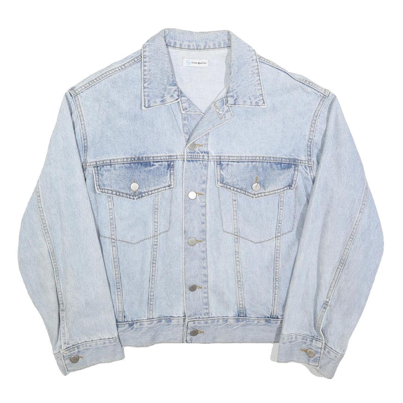 THREE QUARTER Womens Blue Denim Jacket L Cotton Button Classic Casual Refurbished - N/A refurbished available on Cerqular