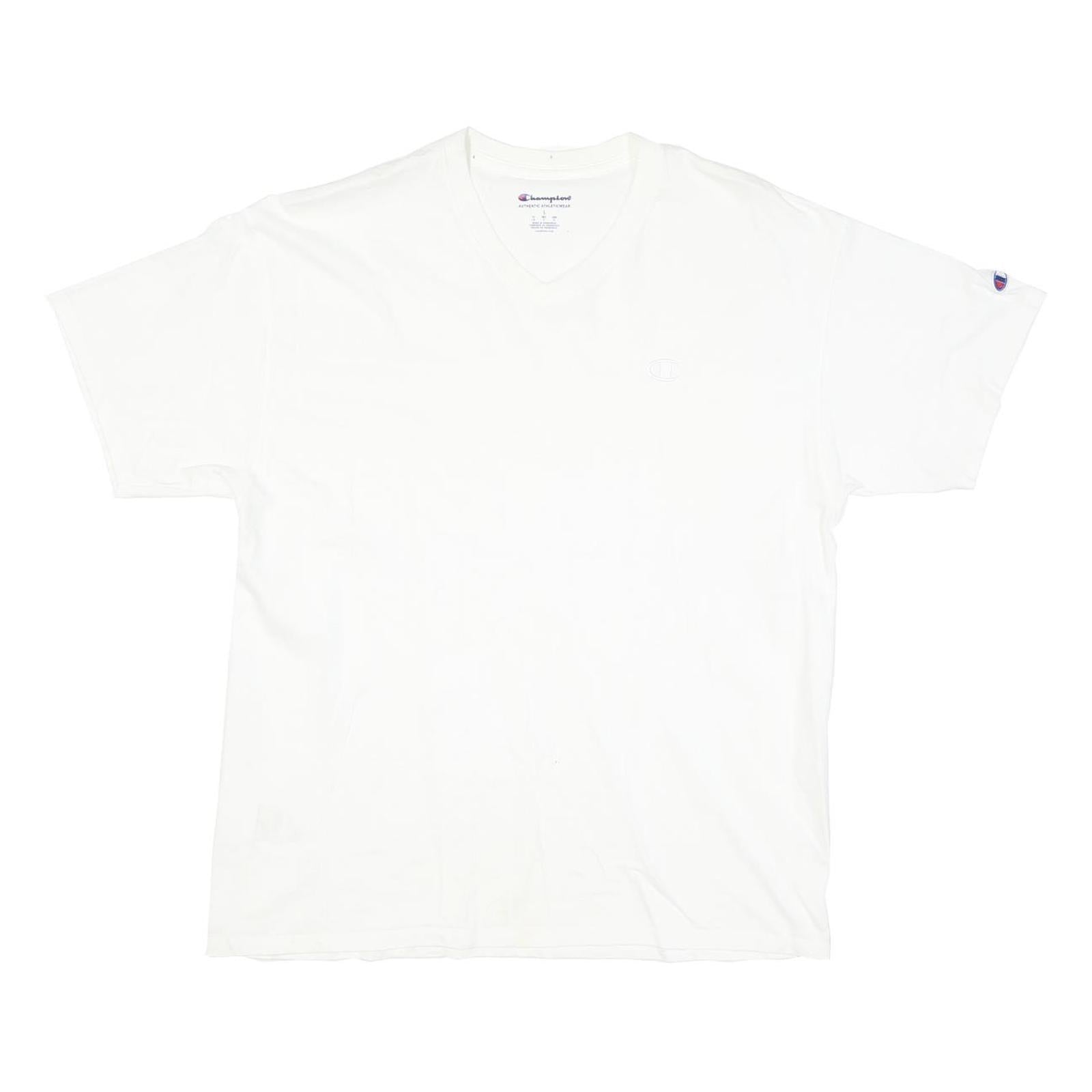 CHAMPION Mens White V-Neck T-Shirt L Cotton Blend Casual Logo Sleeve Refurbished - N/A refurbished available on Cerqular