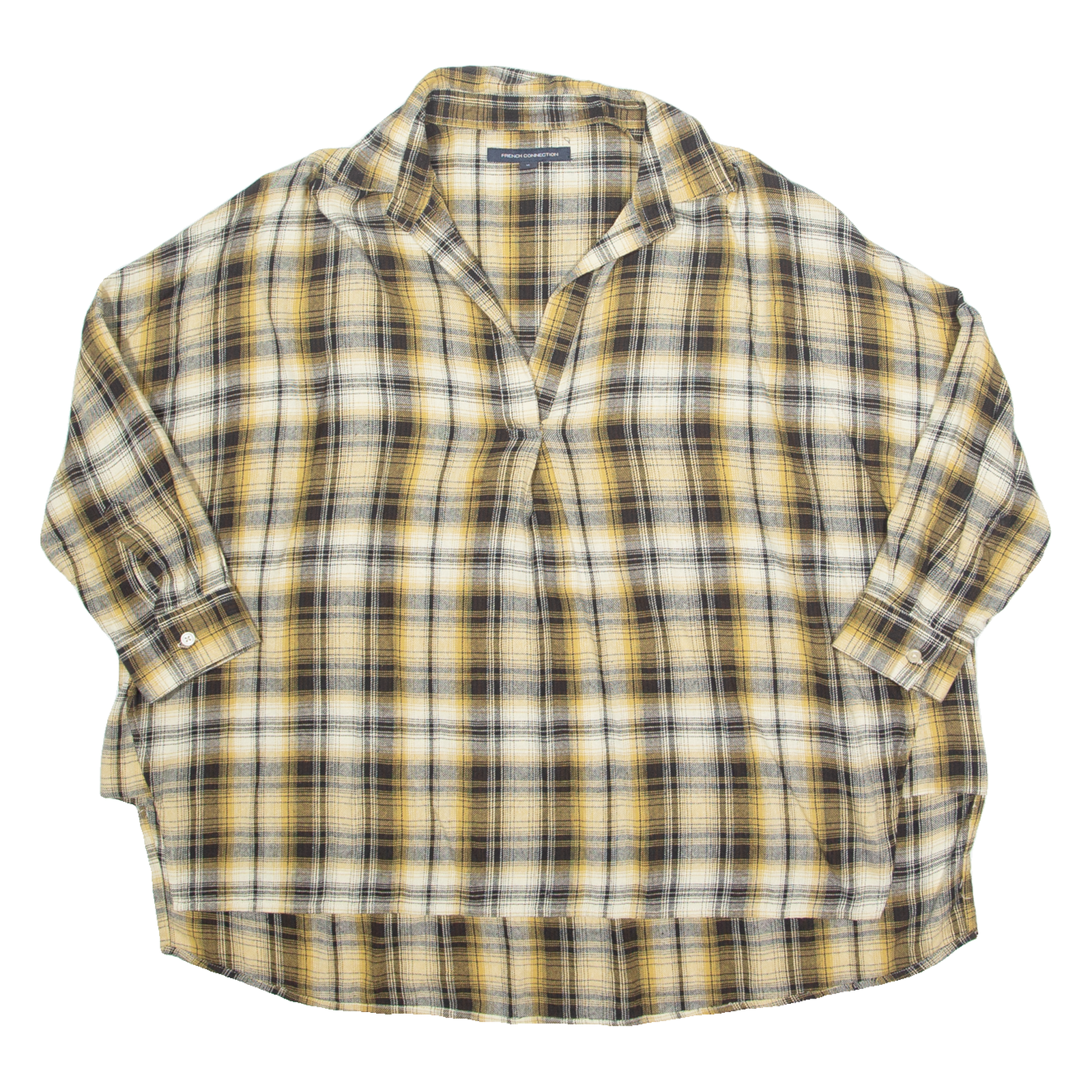 FRENCH COLLECTION Womens Printed Top Yellow V-Neck Long Sleeve Check XL Refurbished - N/A refurbished available on Cerqular