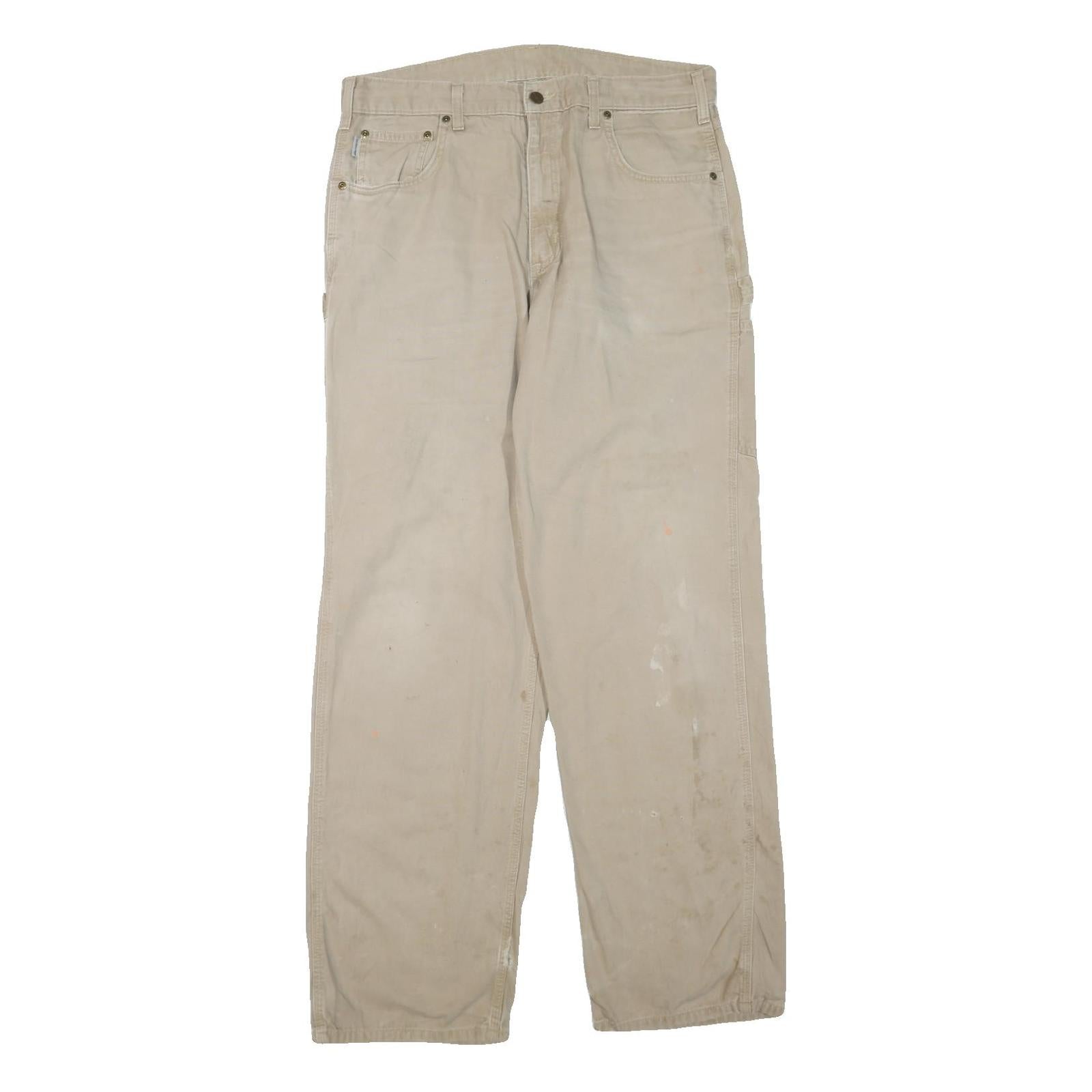 CARHARTT Mens Cotton Blend Beige Regular Fit Straight Leg Trousers W36 L34 Refurbished - N/A refurbished available on Cerqular