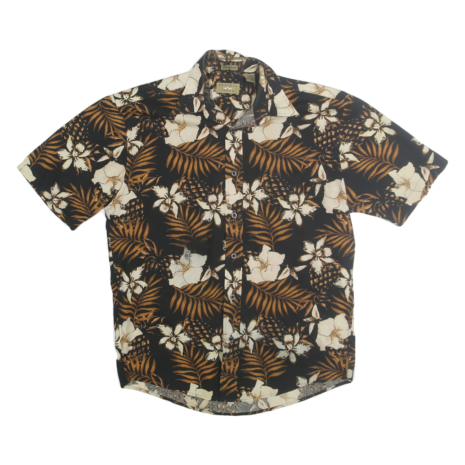 NATURAL ISSUE Mens Black & Brown Floral Cotton Shirt S Casual Hawaiian Style Refurbished - N/A refurbished available on Cerqular