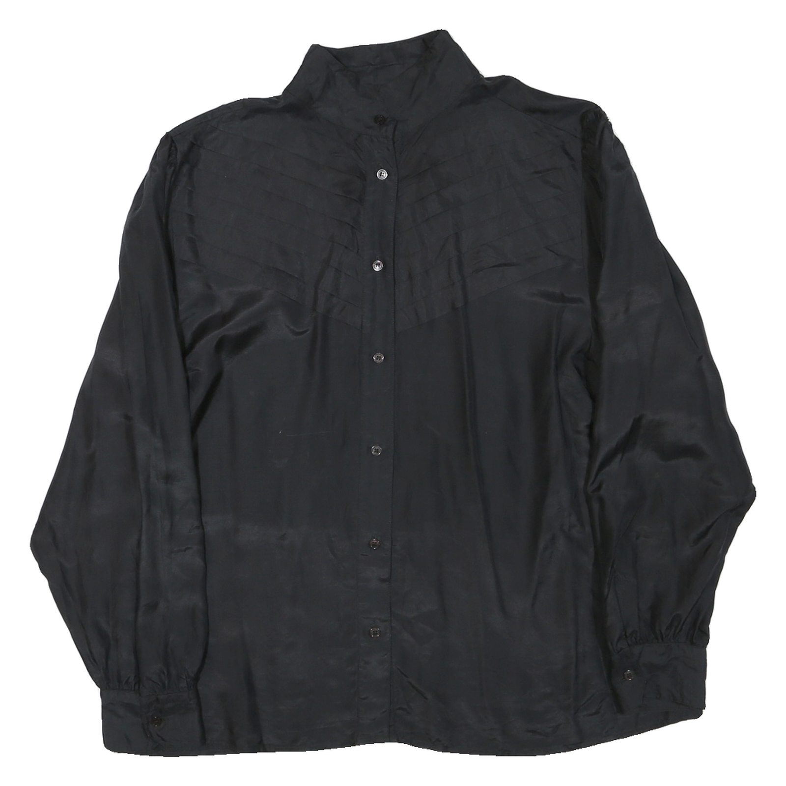 Womens Black Basic Long Sleeve Button Neck Plain Top L Elegant Officewear Refurbished - N/A refurbished available on Cerqular