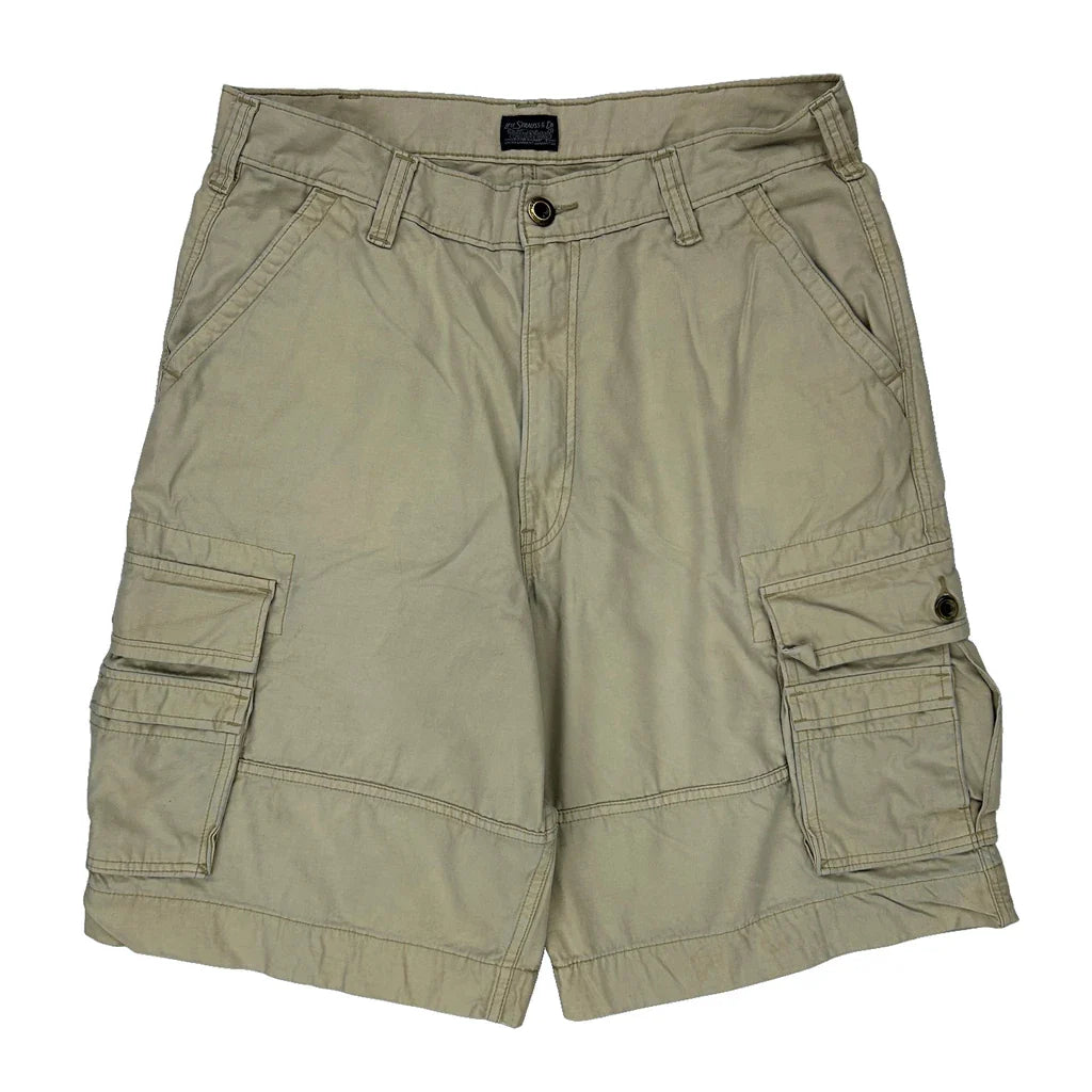 Levis Cargo Shorts - 35W 11L Beige Cotton Refurbished - Thrifted (note: this is a term often used to describe second- refurbished available on Cerqular