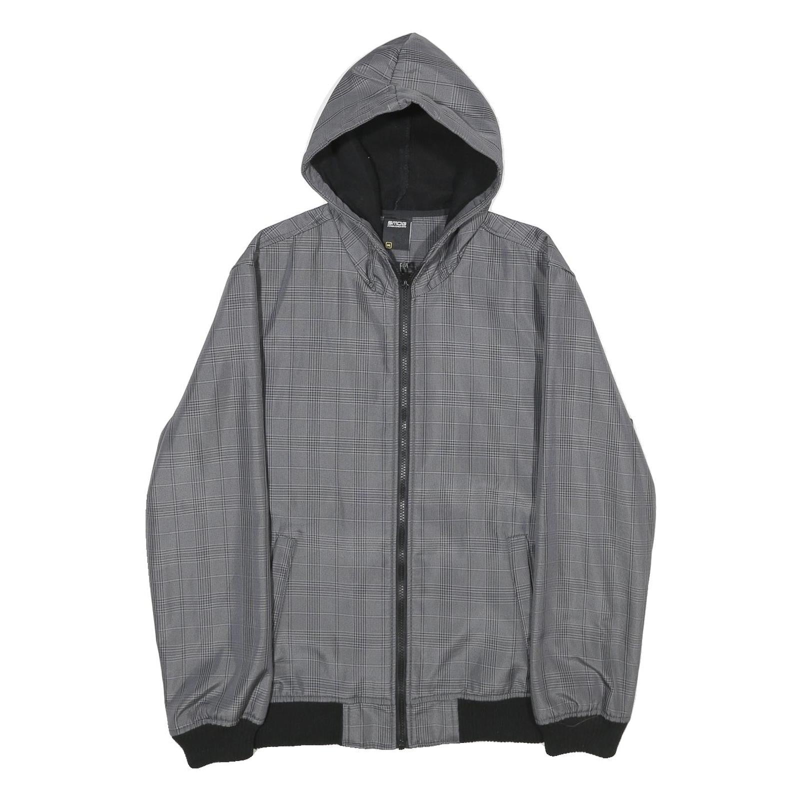 SMOG Mens Grey & Black Check Hooded Jacket M Polyester Zip Casual Refurbished - N/A refurbished available on Cerqular
