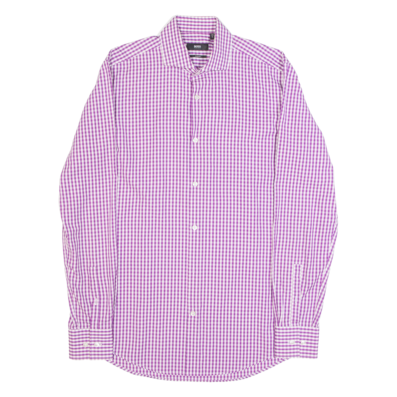 HUGO BOSS Slim Fit Mens Shirt Purple Gingham Long Sleeve S Refurbished - N/A refurbished available on Cerqular