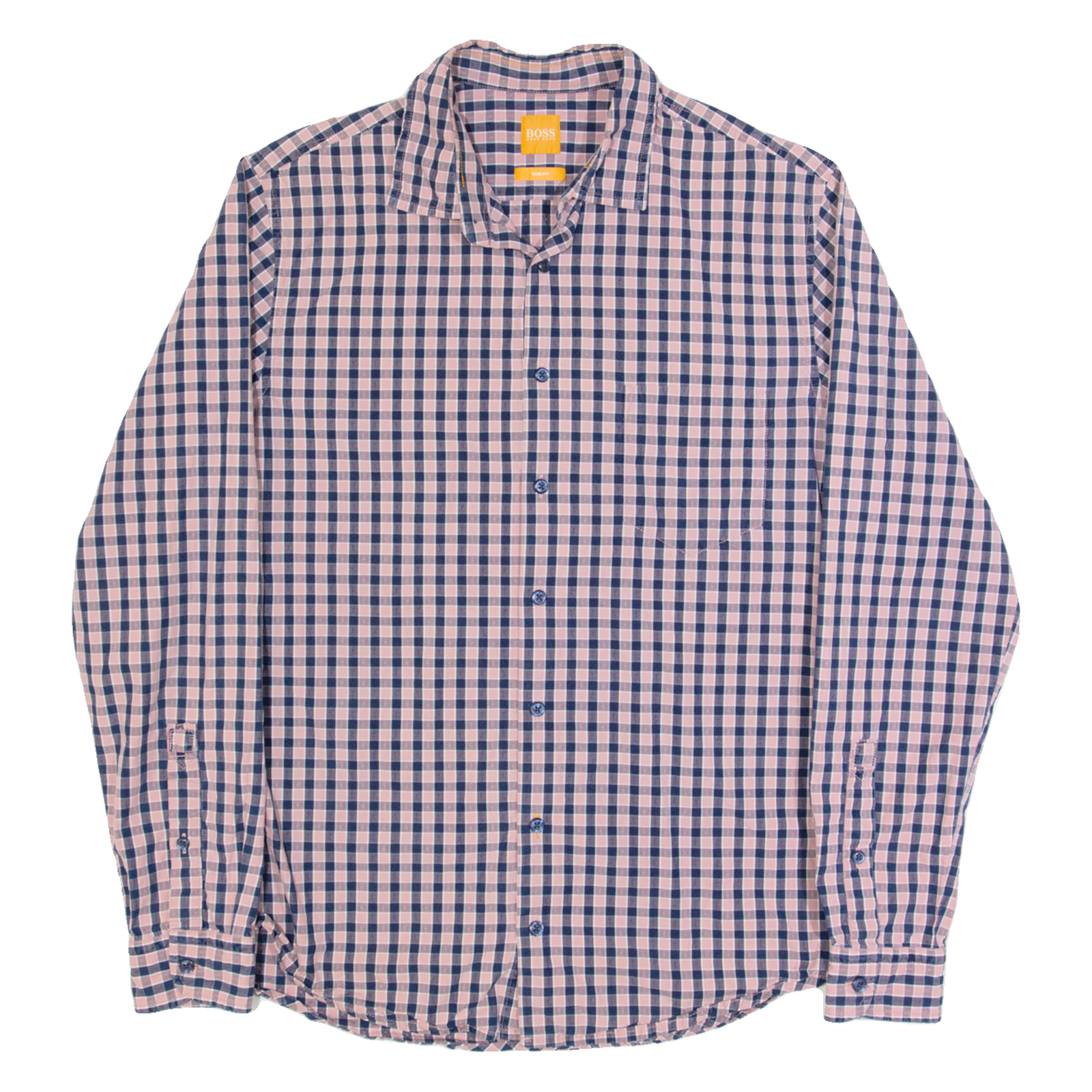 HUGO BOSS Slim Fit Mens Shirt Blue Gingham Long Sleeve M Refurbished - N/A refurbished available on Cerqular