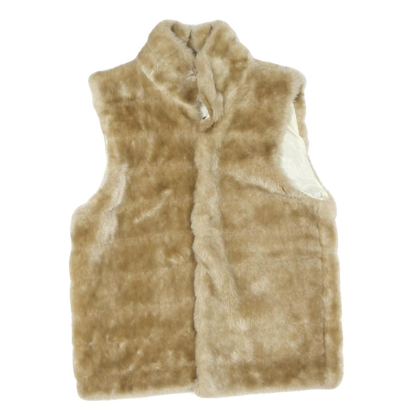 Womens Beige Faux Fur Button Jacket M Polyester Blend Plain Soft Stylish Warm Refurbished - N/A refurbished available on Cerqular