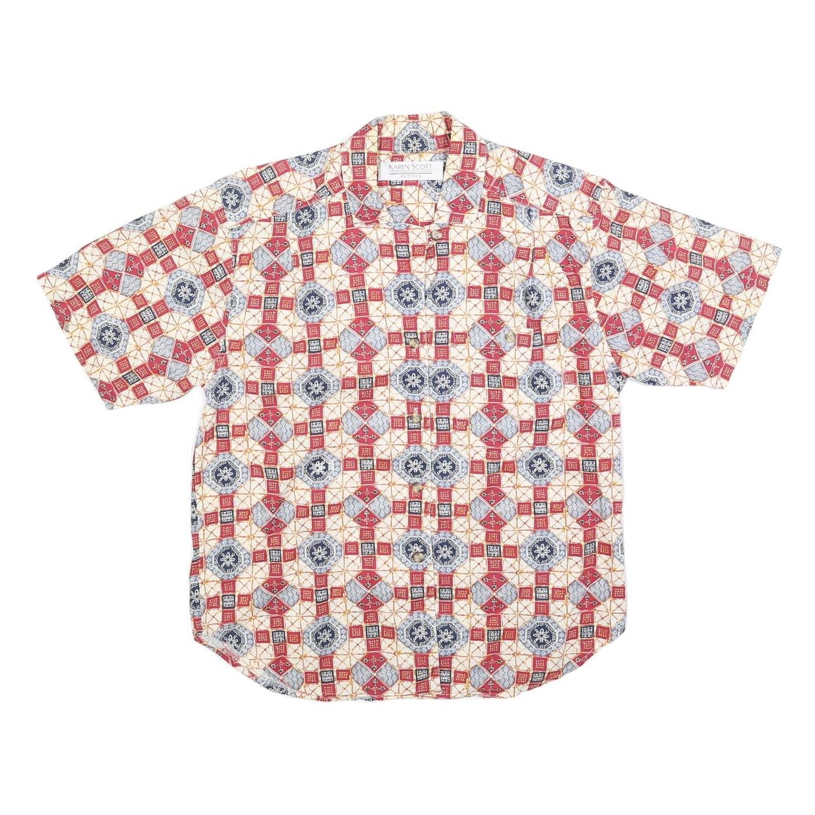 KAREN SCOTT Womens Red Blue & Cream Printed Shirt Short Sleeve Collared M Refurbished - N/A refurbished available on Cerqular