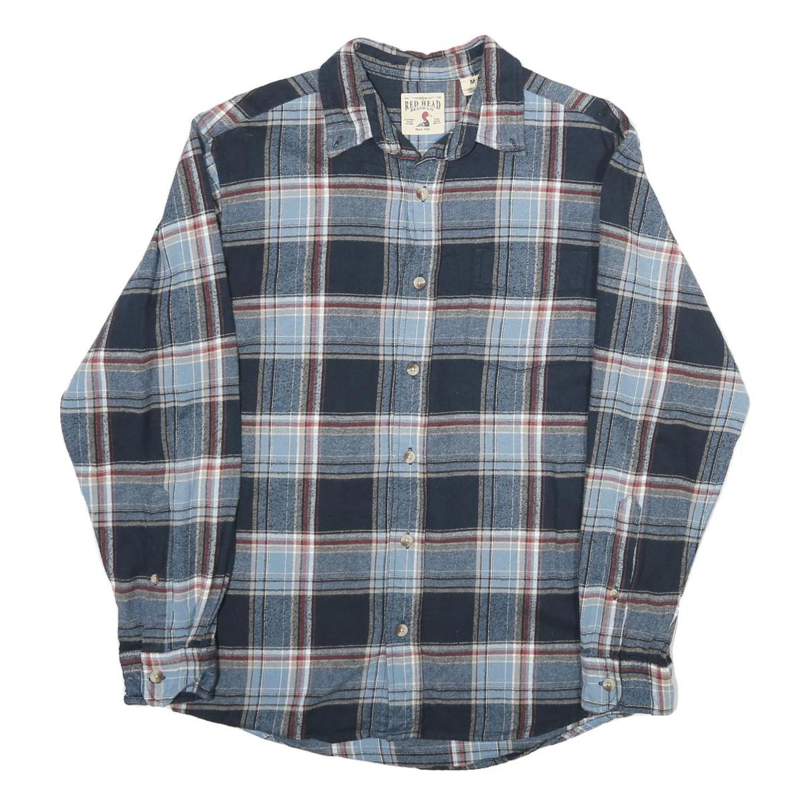 REDHEAD Mens Blue & Maroon Check Shirt M Casual Cotton Long Sleeve Button Refurbished - N/A refurbished available on Cerqular