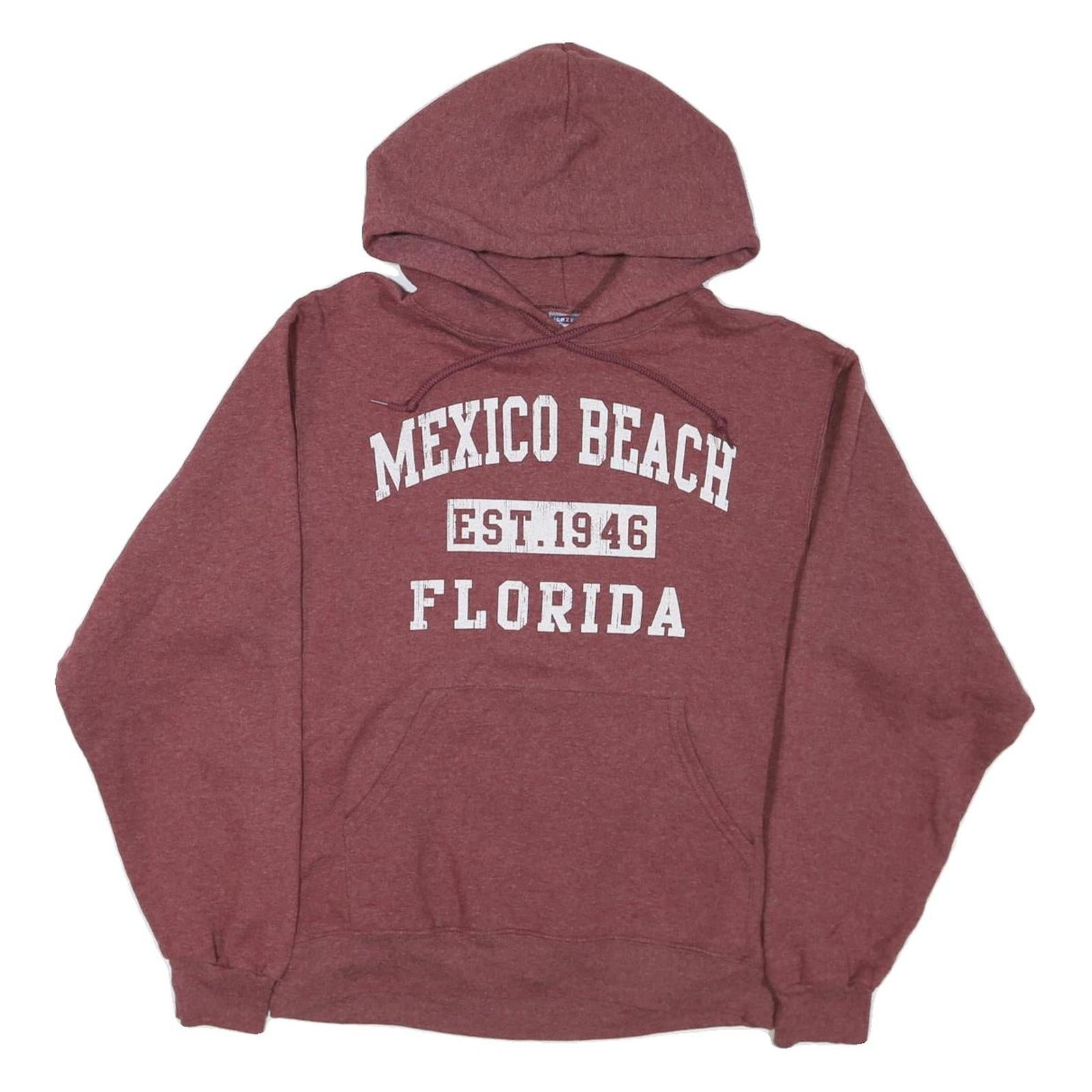 JERZEES Mens Maroon Mexico Beach Florida Pullover Hoodie M Cotton Blend Refurbished - N/A refurbished available on Cerqular