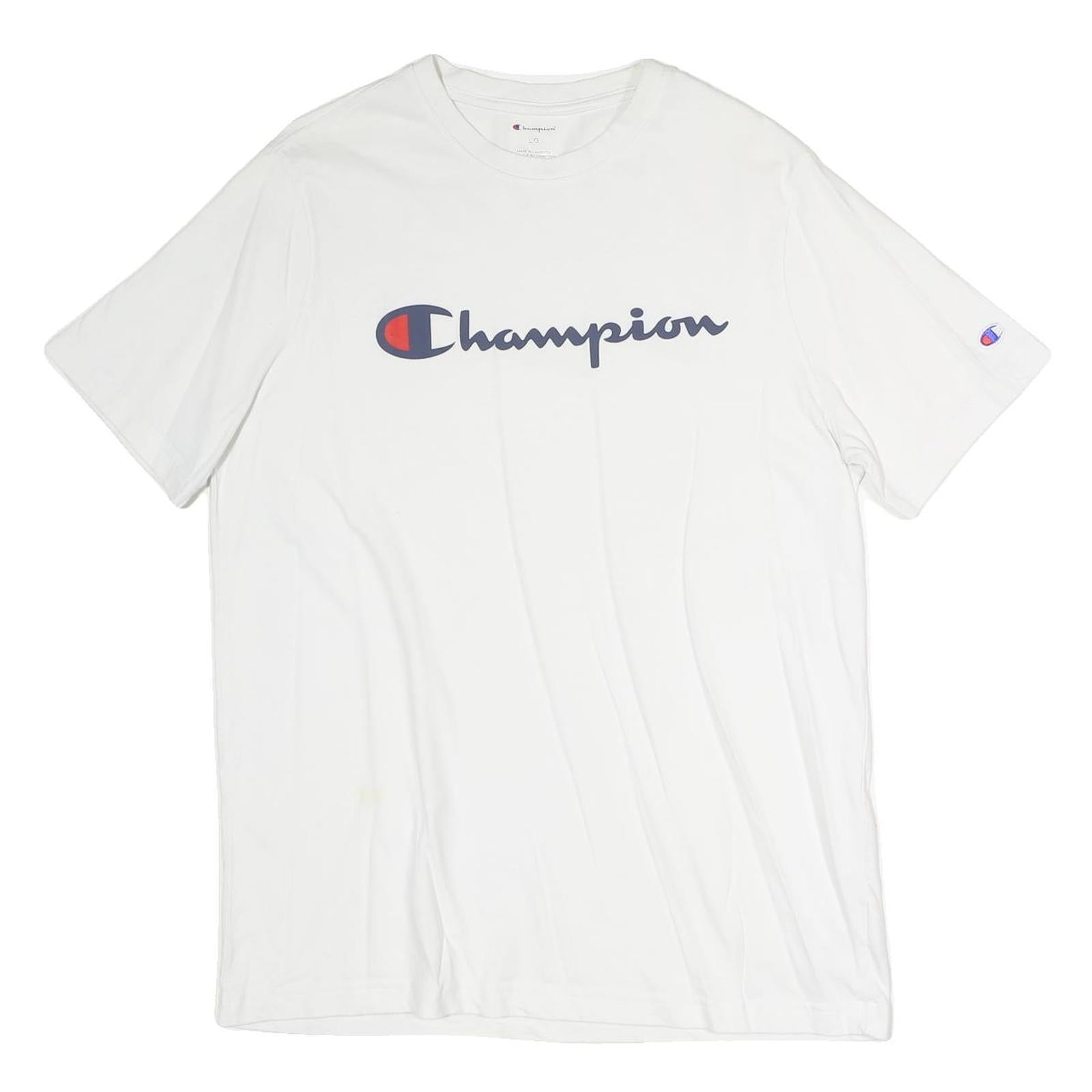 CHAMPION Mens White Cotton Graphic T-Shirt L Short Sleeve Crew Neck Logo Refurbished - N/A refurbished available on Cerqular