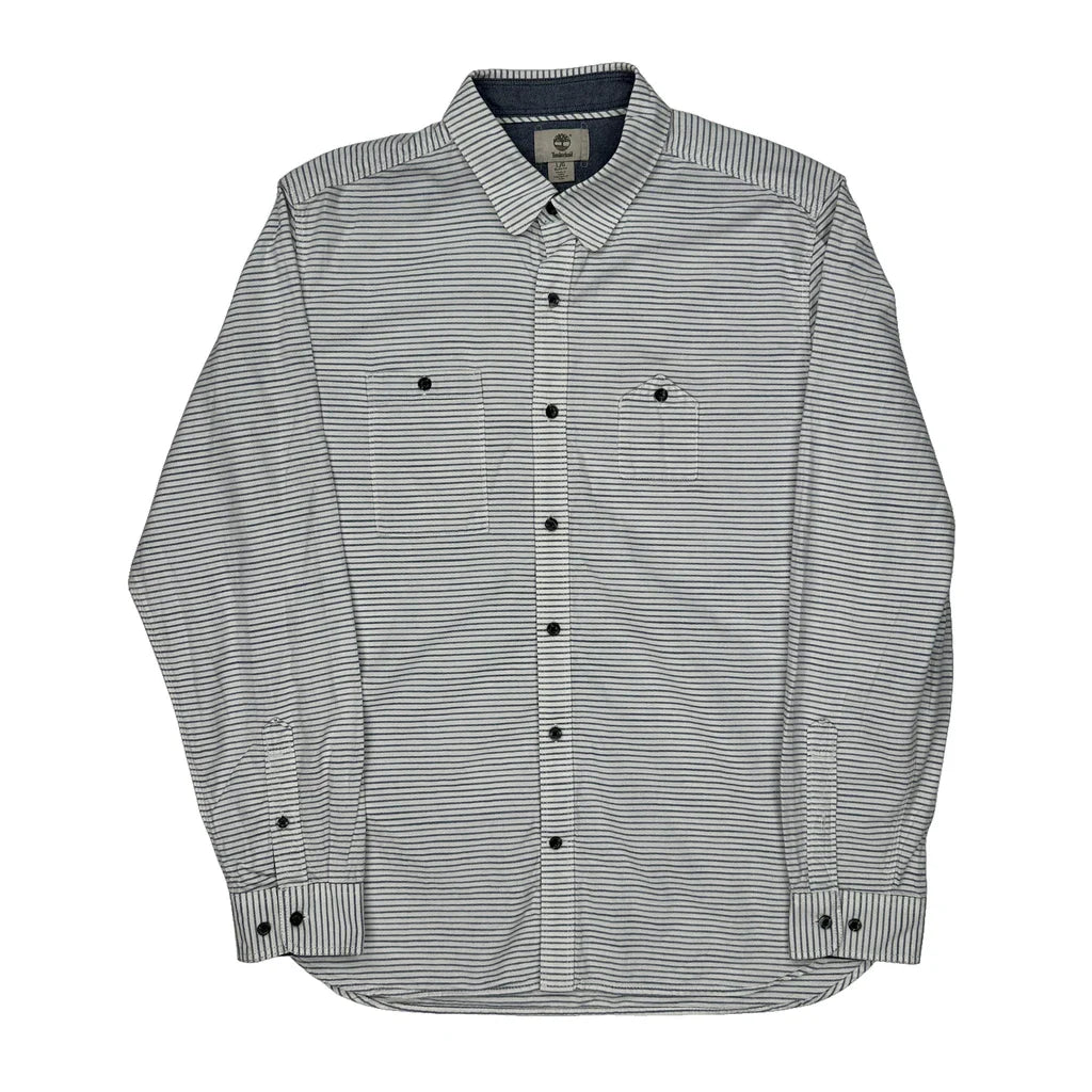 Timberland Striped Shirt - Large Blue Cotton Refurbished - Thrifted (note: this is a term often used to describe second- refurbished available on Cerqular