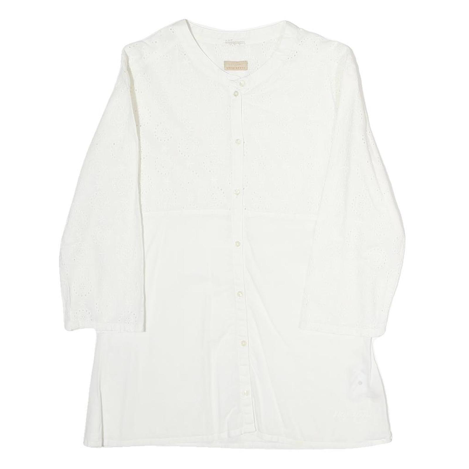NAPAJIRI Womens White Cotton Blend Printed Top Long Sleeve Button Neck L Refurbished - N/A refurbished available on Cerqular