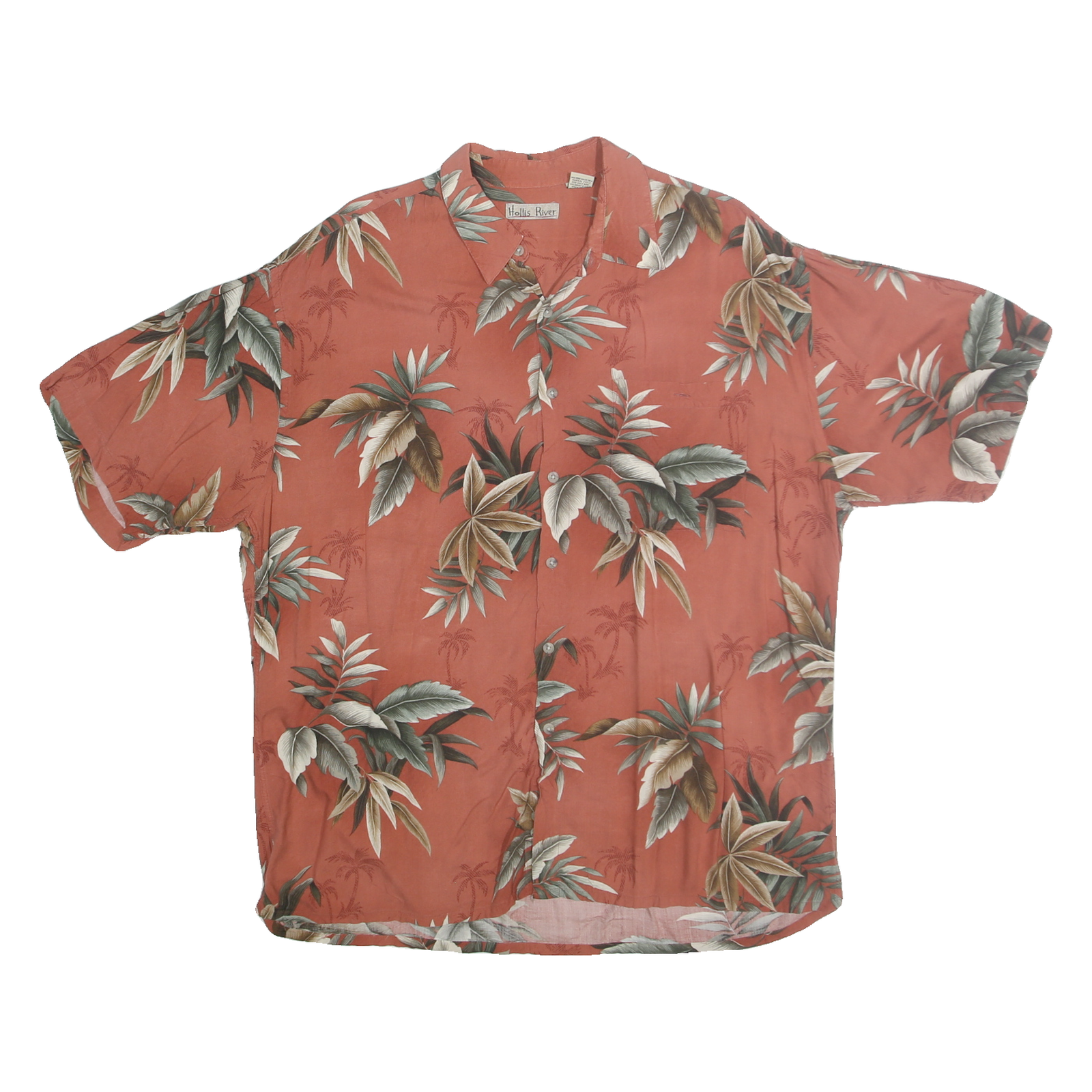 HOLLIS RIVER Mens Rust Brown Leaf Print Rayon Shirt XL Tropical Summer Beachwear Refurbished - N/A refurbished available on Cerqular