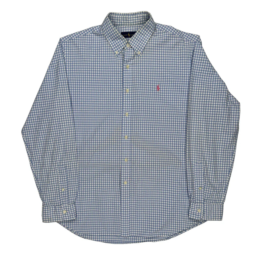 Ralph Lauren Checked Shirt - XL Blue Cotton Refurbished - Thrifted (note: this is a term often used to describe second- refurbished available on Cerqular