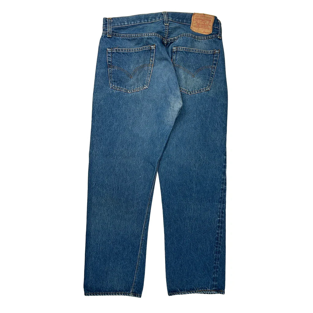 501 Levis Jeans - 32W 31L Blue Denim Refurbished - Thrifted (note: this is a term often used to describe second- refurbished available on Cerqular