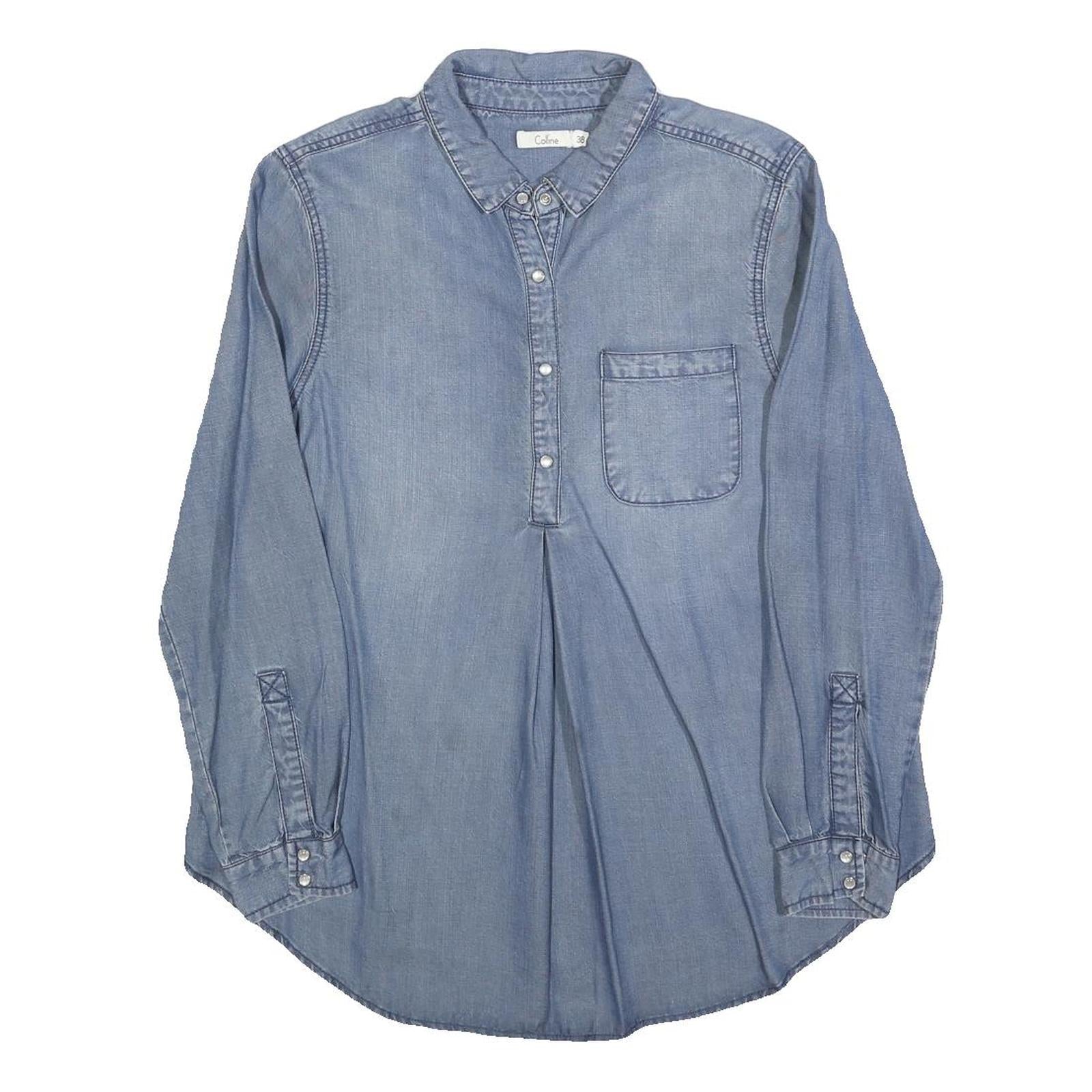 COLLINE Womens Blue Denim Shirt Long Sleeve Collared S Casual Button Front Refurbished - N/A refurbished available on Cerqular