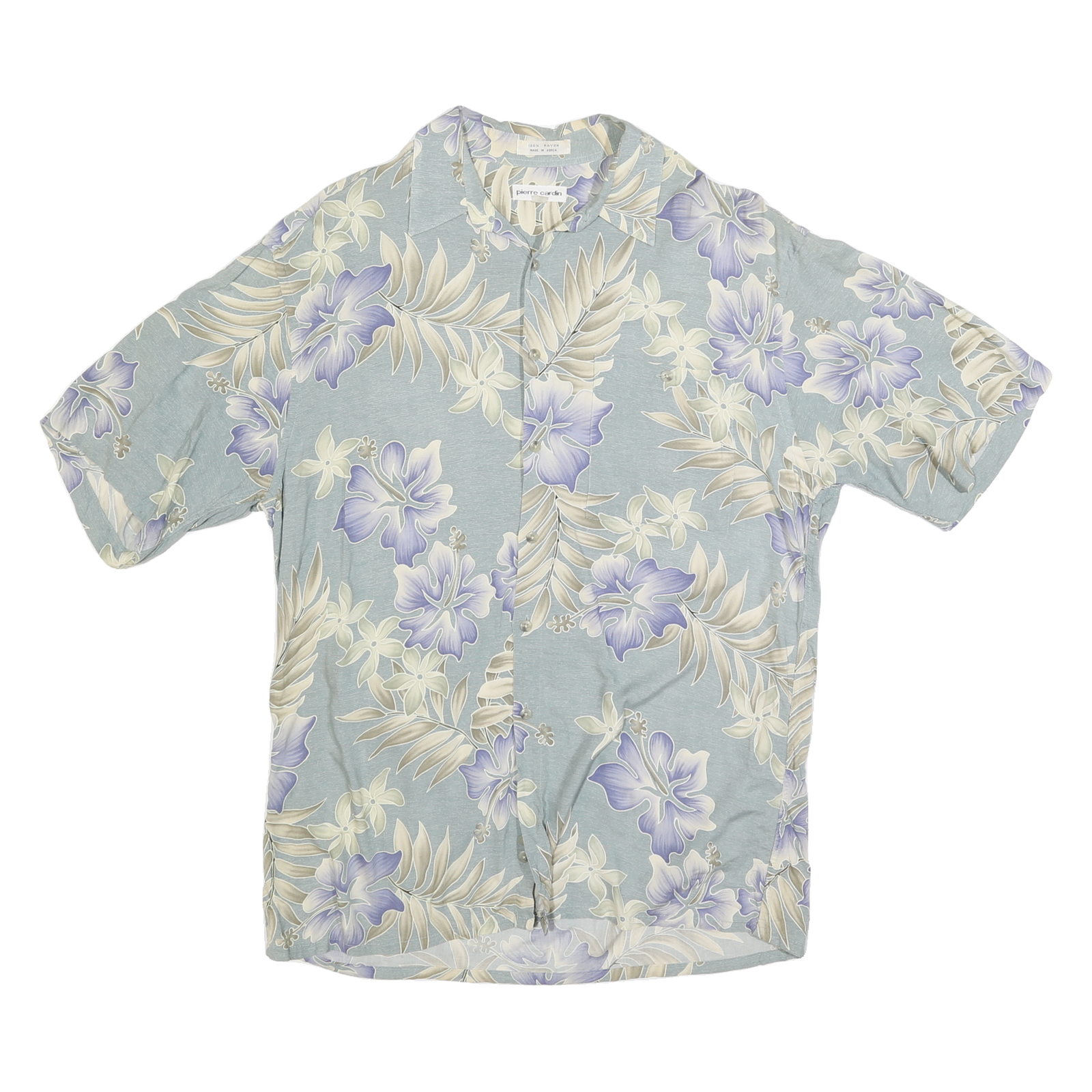 PIERRE CARDIN Mens Blue & Cream Floral Rayon Shirt L Summer Casual Refurbished - N/A refurbished available on Cerqular