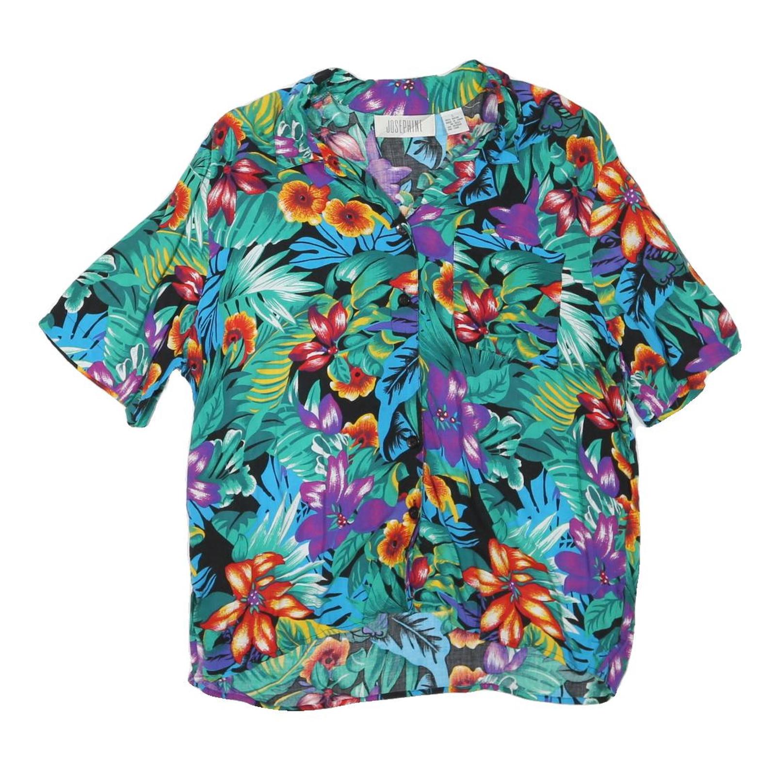 JOSEPHINE Womens Green Tropical Floral Print Short Sleeve Shirt L Cotton Blend Refurbished - N/A refurbished available on Cerqular