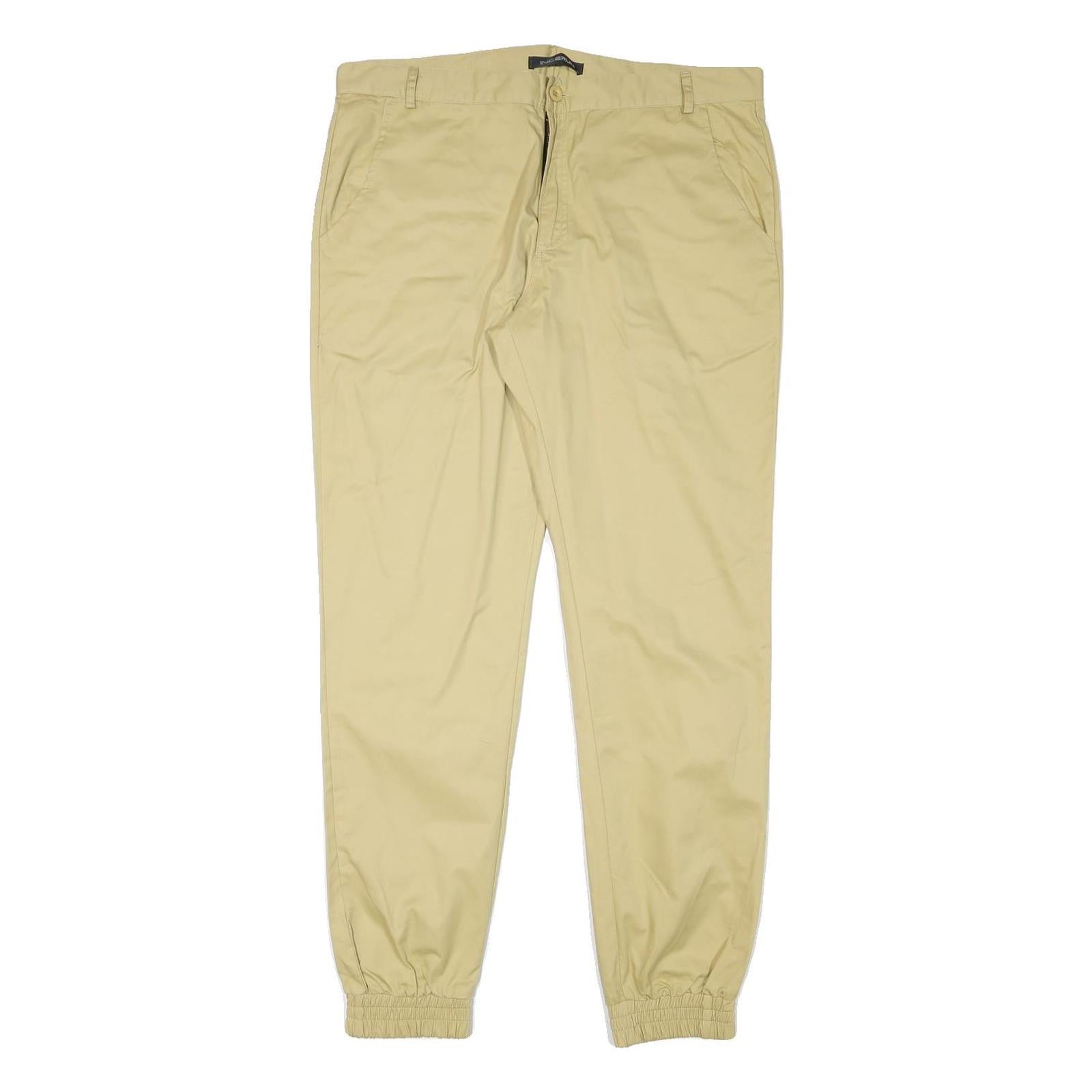 INCERUN Mens Cotton Blend Beige Relaxed Tapered Trousers W36 L31 Elastic Hem Zip Refurbished - N/A refurbished available on Cerqular