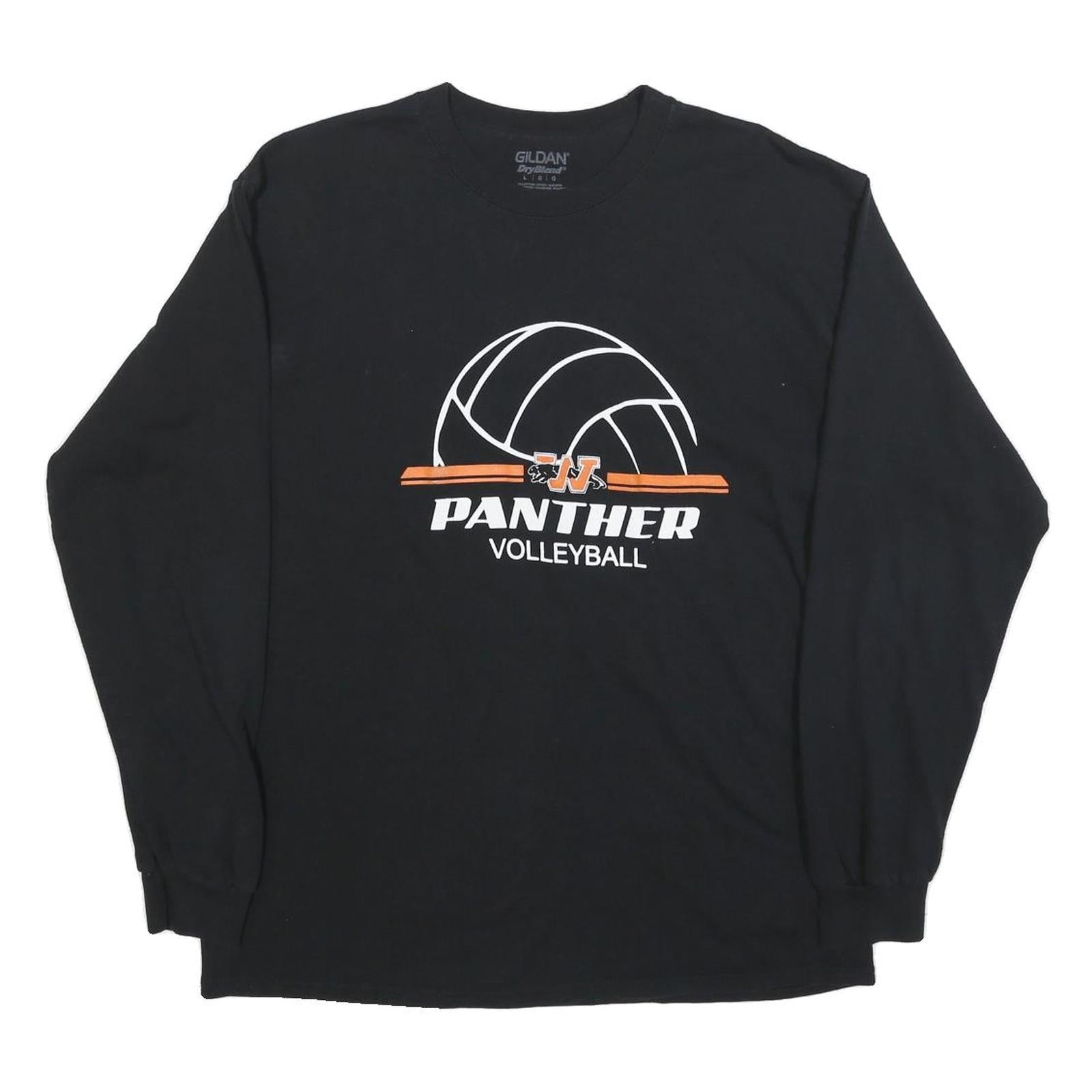 GILDAN Mens Black Panther Volleyball Graphic Long Sleeve Crew Neck L Cotton Refurbished - N/A refurbished available on Cerqular