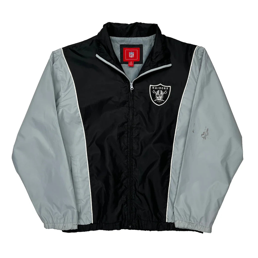 Raiders Nfl Graphic Windbreaker - Large Grey Polyester Refurbished - Thrifted (note: this is a term often used to describe second- refurbished available on Cerqular