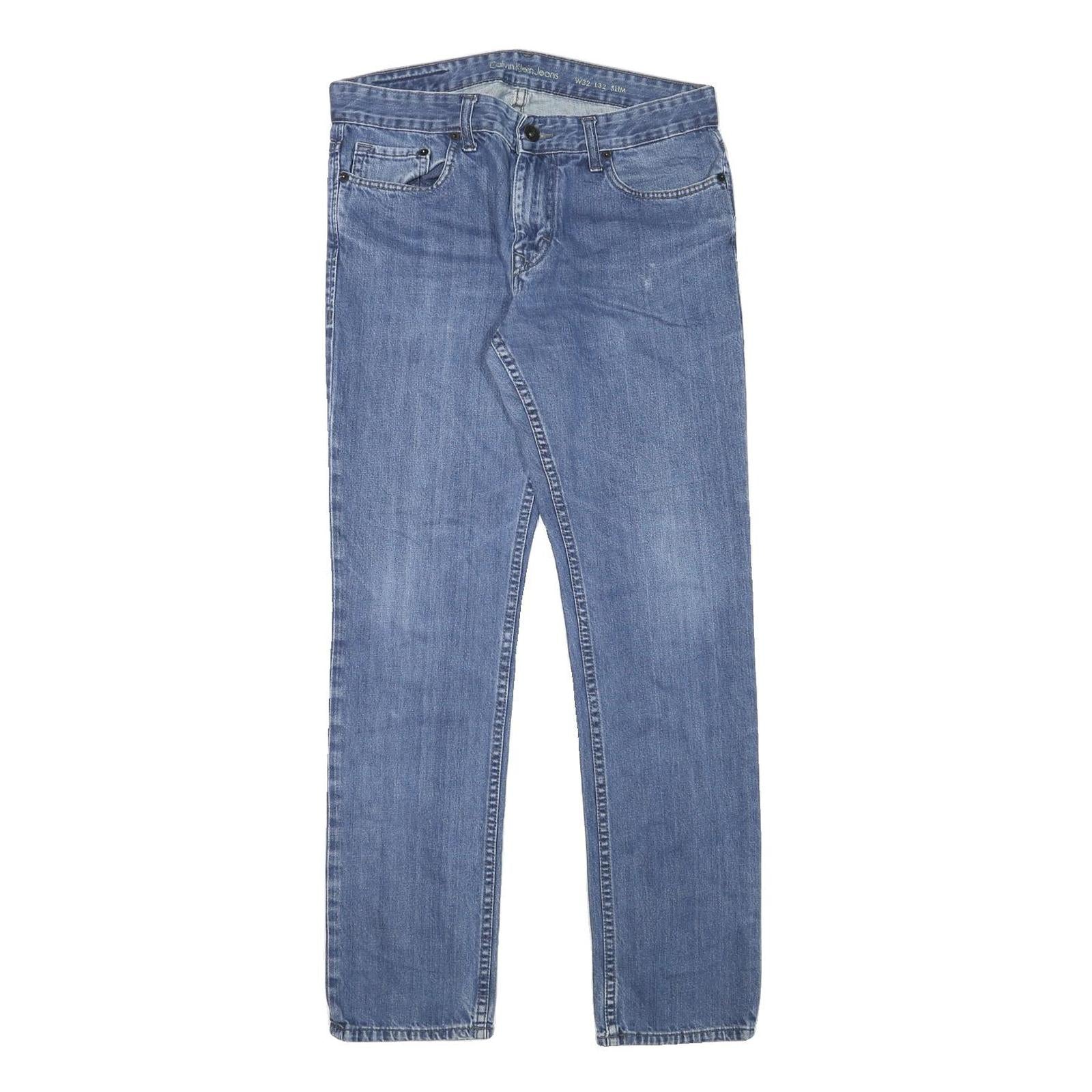 CALVIN KLEIN JEANS Mens Slim Blue Denim Jeans W32 L32 Zip Classic Fit Refurbished - N/A refurbished available on Cerqular