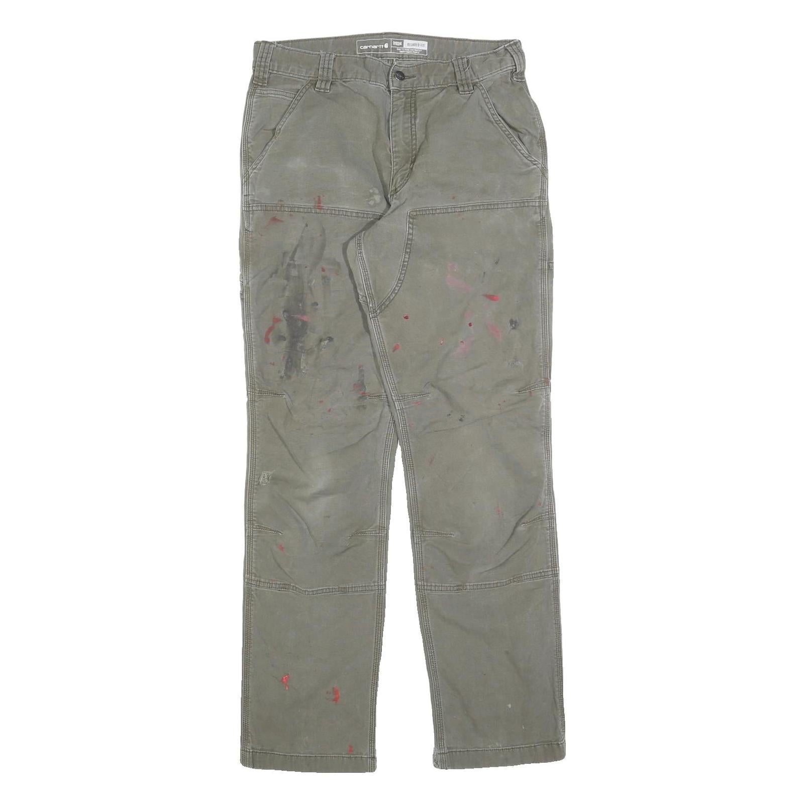 CARHARTT Mens Relaxed Zip Cotton Blend Green Trousers W31 L34 Workwear Utility Refurbished - N/A refurbished available on Cerqular
