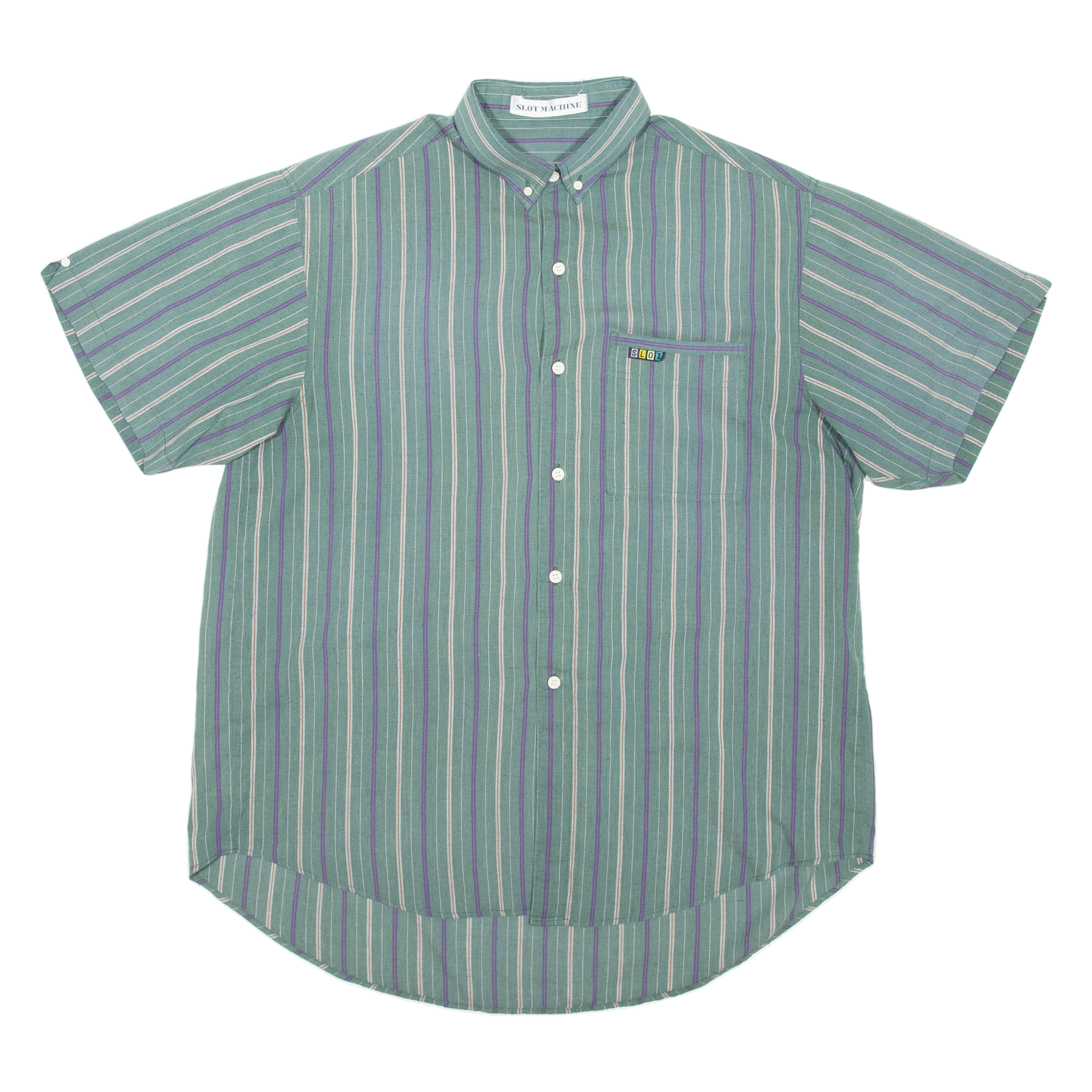 SLOT MACHINE Mens Shirt Green Striped L Refurbished - N/A refurbished available on Cerqular