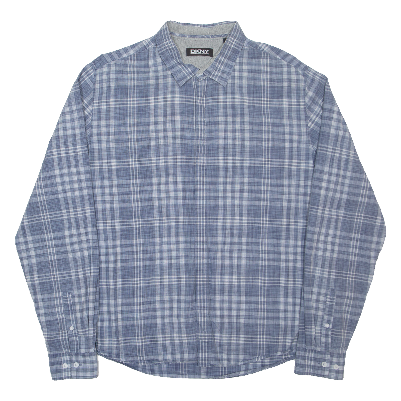 DKNY Mens Shirt Blue Check Long Sleeve XL Refurbished - N/A refurbished available on Cerqular