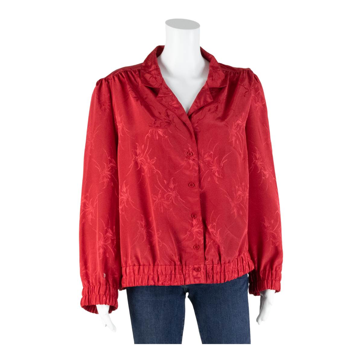 CHARLES VOGELE Womens Blouse Red Collared Long Sleeve 90s Floral UK 14 Refurbished - N/A refurbished available on Cerqular