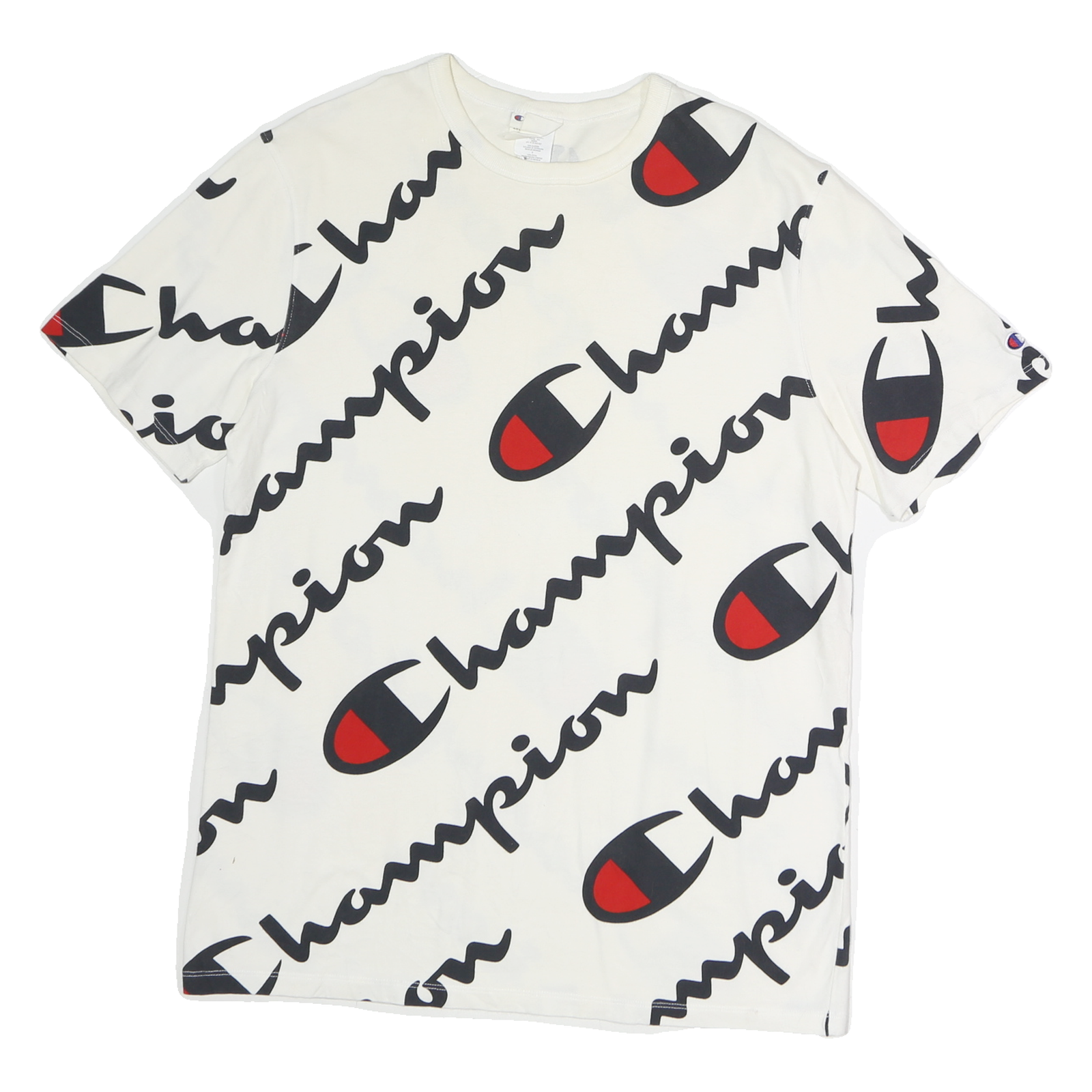 CHAMPION Mens White Black & Red Graphic T-Shirt L Short Sleeve Crew Neck Logo Refurbished - N/A refurbished available on Cerqular