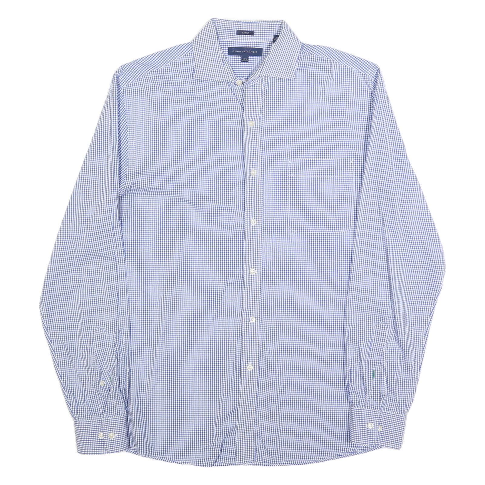 TOMMY HILFIGER Mens Blue Check Shirt S Slim Fit Cotton Blend Long Sleeve Refurbished - N/A refurbished available on Cerqular