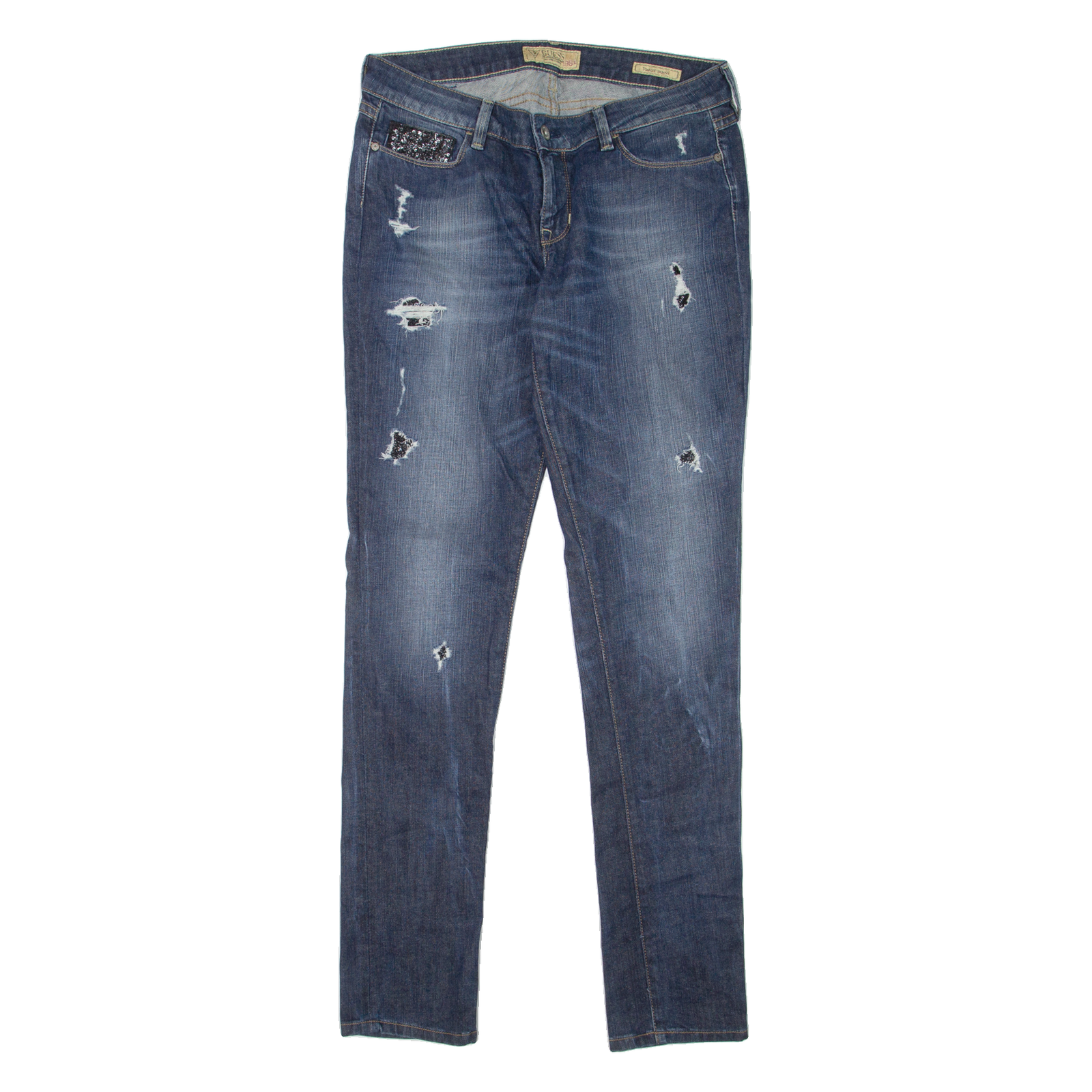 GUESS Starlet Distressed Womens Jeans Blue Slim Skinny Stone Wash W31 L34 Refurbished - N/A refurbished available on Cerqular