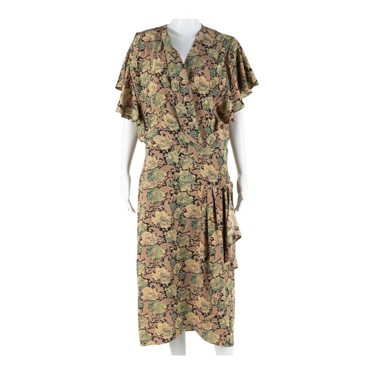 CHADWYCK Womens Day Dress Beige Paisley Short Sleeve Midi L Refurbished - N/A refurbished available on Cerqular