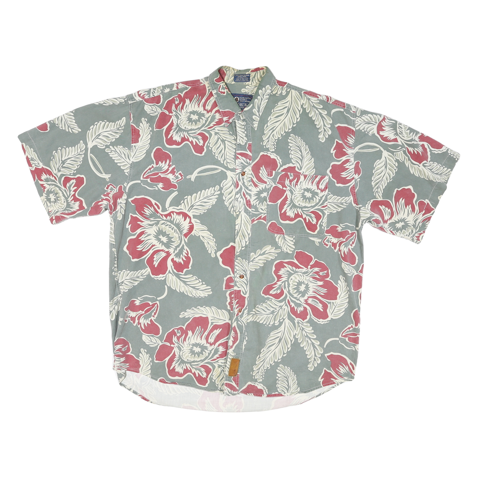 MUSKOKA Mens Green & Red Floral Cotton Shirt L Casual Summer Patterned Refurbished - N/A refurbished available on Cerqular