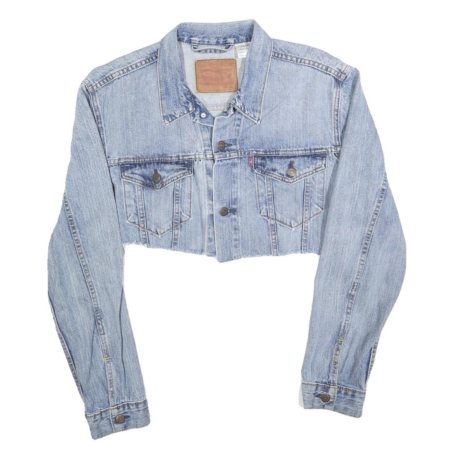 LEVI'S Womens Blue Cropped Denim Jacket XL Cotton Blend Button Closure Refurbished - N/A refurbished available on Cerqular