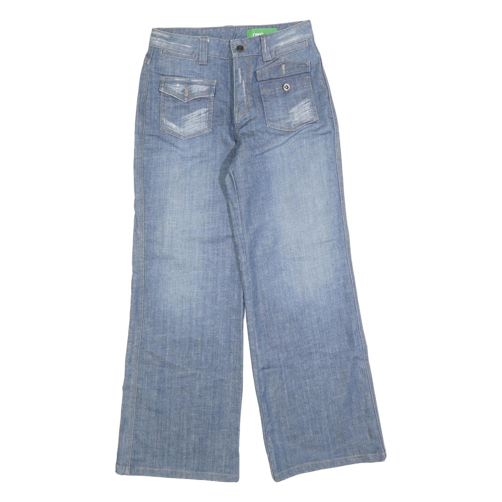 ONG JEANS Womens Relaxed Blue Denim Light W30 L30 Wide Leg Zip Closure Refurbished - N/A refurbished available on Cerqular